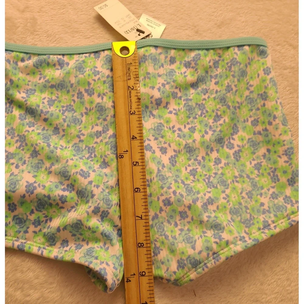Art Class Girls Floral Swim Shorts Blue Green Ribbed Swimsuit Bottoms L 10/12